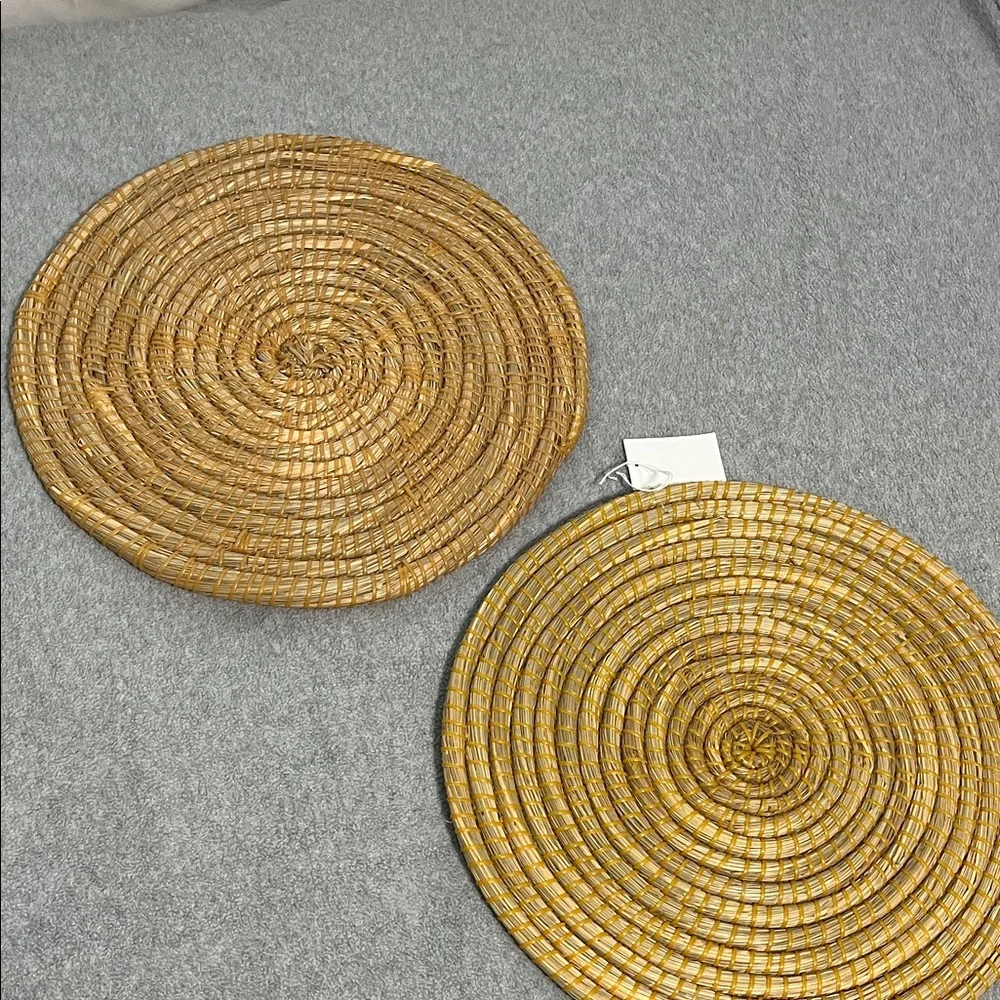 Boho Placemats Chargers Wall Decor Set of Two Round Straw Rustic Cottagecore